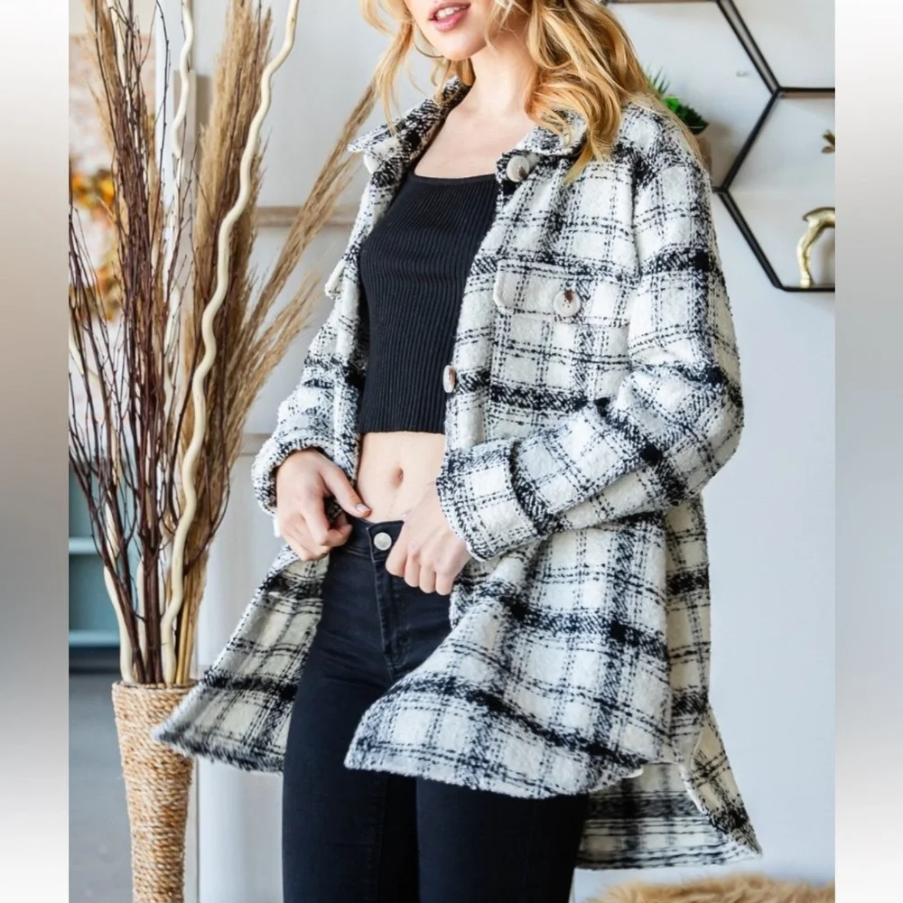 59 Plaid Tweed Flap Pocket Shacket/Jacket - Picture 2 of 7